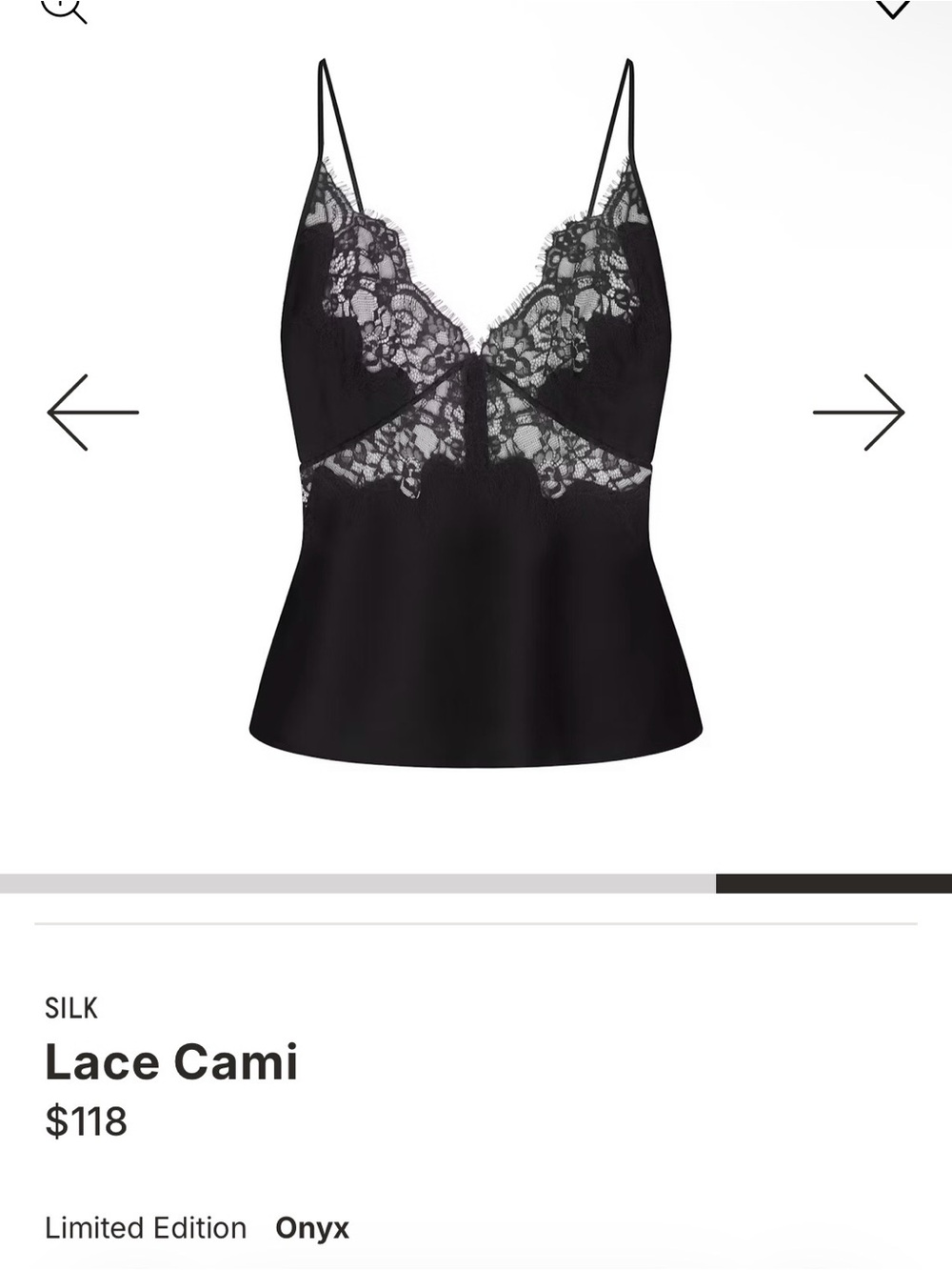 SKIMS Lace Trim Silk Cami - Black Onyx